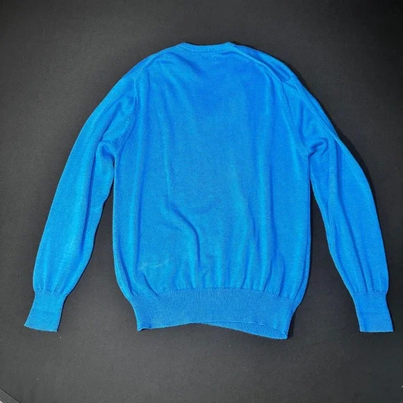 Vintage Brooks Brothers Sweater Men 42 XL Blue Sea Island Cotton V-Neck USA Made